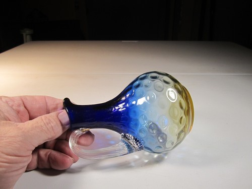 Antique Hobbs Brockunier Inverted Polka Dot BLUERINA Vinegar Cruet w/Reed Handle - Picture 3 of 8