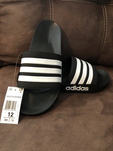 adidas cloudfoam slides black and white