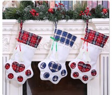 Pet Christmas Stockings Cat Dog Paw Stocking Gift Bag Xmas New Year Home Decor