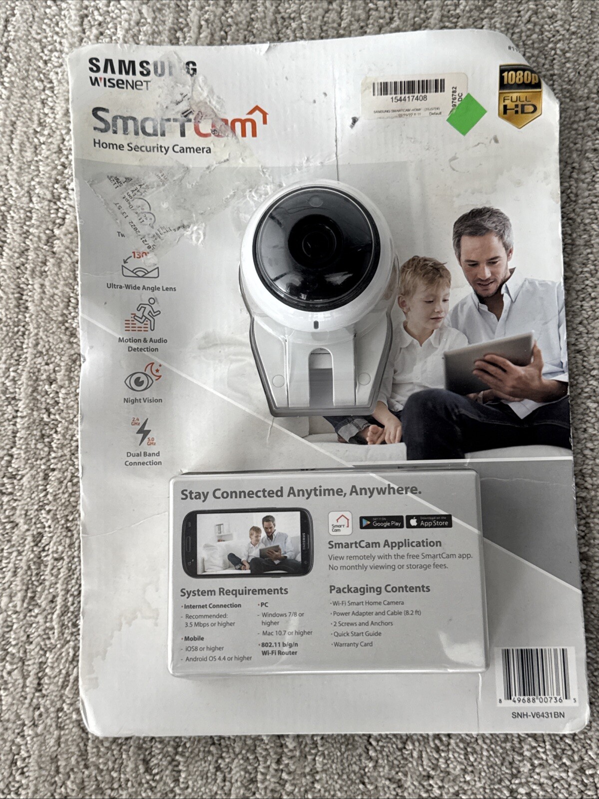 Samsung SNH-V6431BN Home SmartCam Full HD Wifi 1080p IP Cam w/microSD Slot, NEW