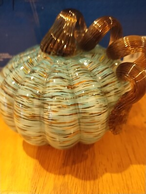  Art Glass Blue Swirl Feathered Pumpkin Twisted Curled Stem 5 