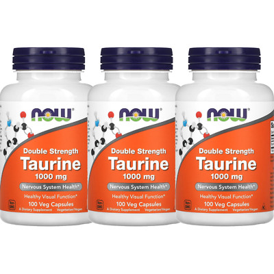 NOW Foods (3 [PACKS) Double Strength Taurine 1,000 mg 100 Veg Caps
