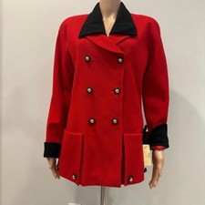 Helqa Women's Vintage 1980's Double Breasted Red Wool Blazer