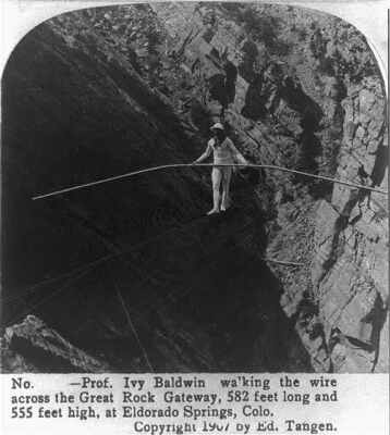 Professor Baldwin walking the wire across the Great Rock Gateway, E - Old Photo