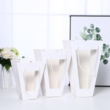 10 X Flower Bouquet Gift Bags Kraft Paper Clear Window Package Party Supplies