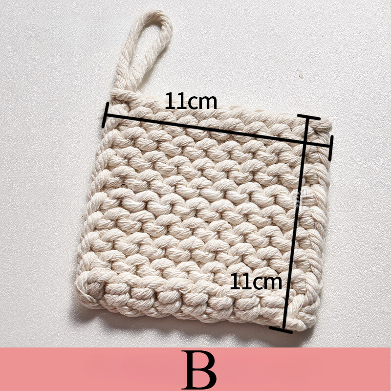 Handmade Woven Coaster Table Cotton Tassel Cup Mat Heat-resistant Placemat Beige