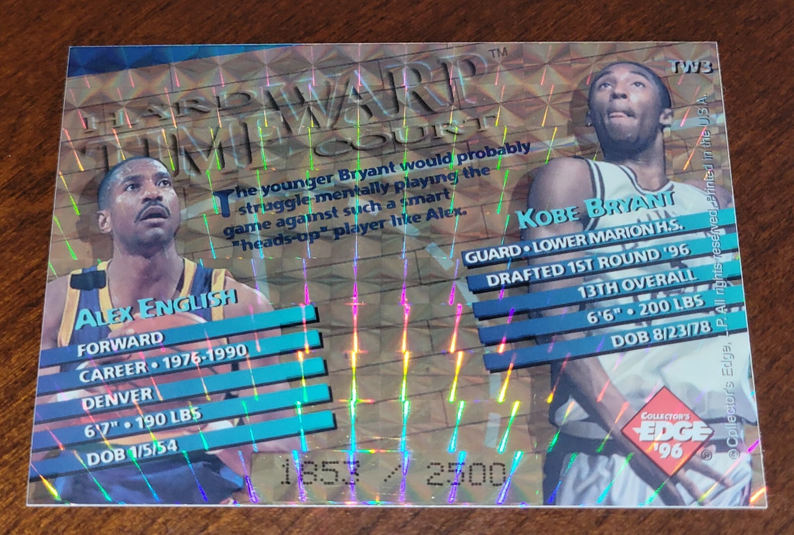 1996 Collector's Edge Time Warp Holofoil 3 Kobe Bryant RC Alex English S/N /2500