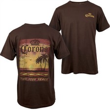Corona Extra Sunset at The Beach Front and Back Print T-Shirt Brown