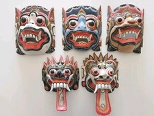 Set 5 Maschere di legno decorative cerimoniali Indonesia