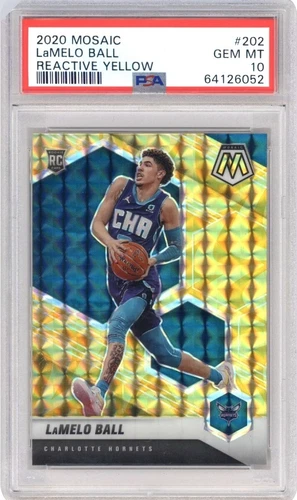LaMelo Ball 2020-21 Mosaic Reactive Yellow Prizm #202 Rookie RC PSA 10