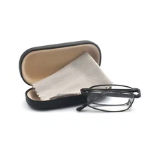 EYEZOOM Compact Rectangular Metal Folding Reading Glasses with Leather Case
