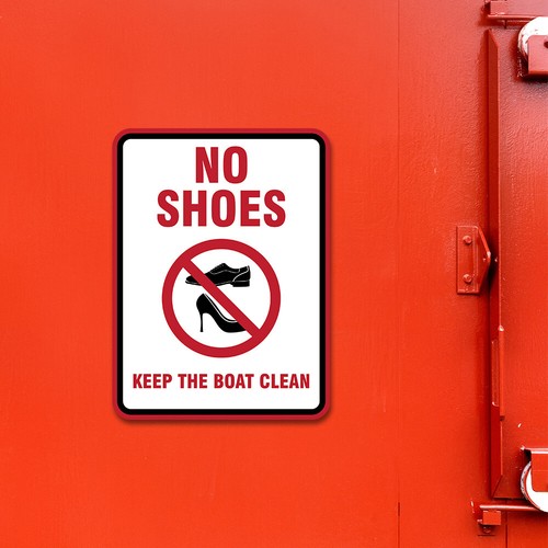 Portrait Round Plus No Shoes Keep the Boat Clean Wall or Door Sign - Picture 3 of 28