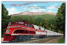 Train Postcard Rocky Mountain Rocket At The Foot Of Famous Pikes Peak Vintage