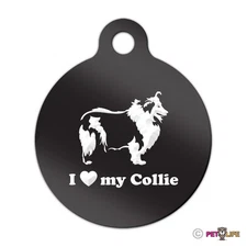 I Love My Collie Engraved Keychain Round Tag w/tab  Many Colors