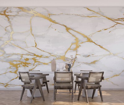 3D Gray Gold Texture Marble Self-adhesive Removable Wallpaper Murals