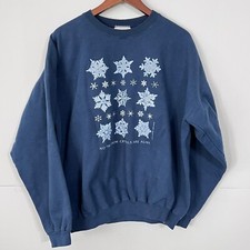 Vintage 1995 Hanes Mens Sweatshirt Size XL Navy Blue Snowflakes Graphic Print
