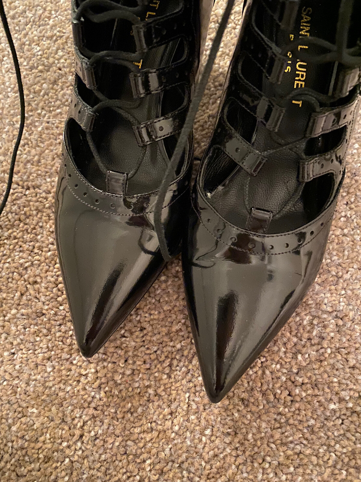 YSL Saint Laurent stivaletti neri stringati pelle verniciata taglia 5 35