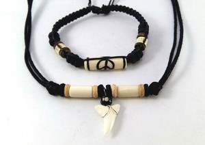 NEW REAL SHARK TOOTTH NECKLACE/&MENS BRACELET SET TOOTH SEA HIPPIE ROCK CHOKER