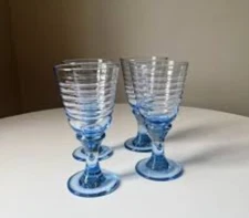 Rare (4) Beautiful Libbey Sirius Blue Horizon Rings Water Goblet 