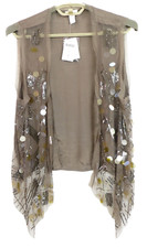 NWT CHICO'S Women 's Viscose Nylon Open Front Vest Bead Sequin Taupe Size 2 109