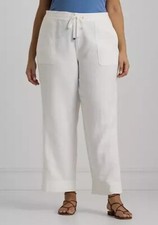Ralph Lauren Linen Pants Women's Plus Size 22W White Wide Leg Drawstring Waist