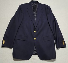 VTG Chaps Ralph Lauren 42 T Gold Button Navy 100 Wool Hopsack Blazer Jacket