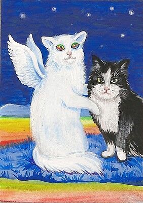 5x7 PRINT OF PAINTING RYTA TUXEDO CAT WHITE ANGEL RAINBOW BRIDGE Christmas  Art | eBay
