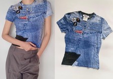 DIOR by JOHN GALLIANO denim-style badge short-sleeved T-shirt Size US6/FR38