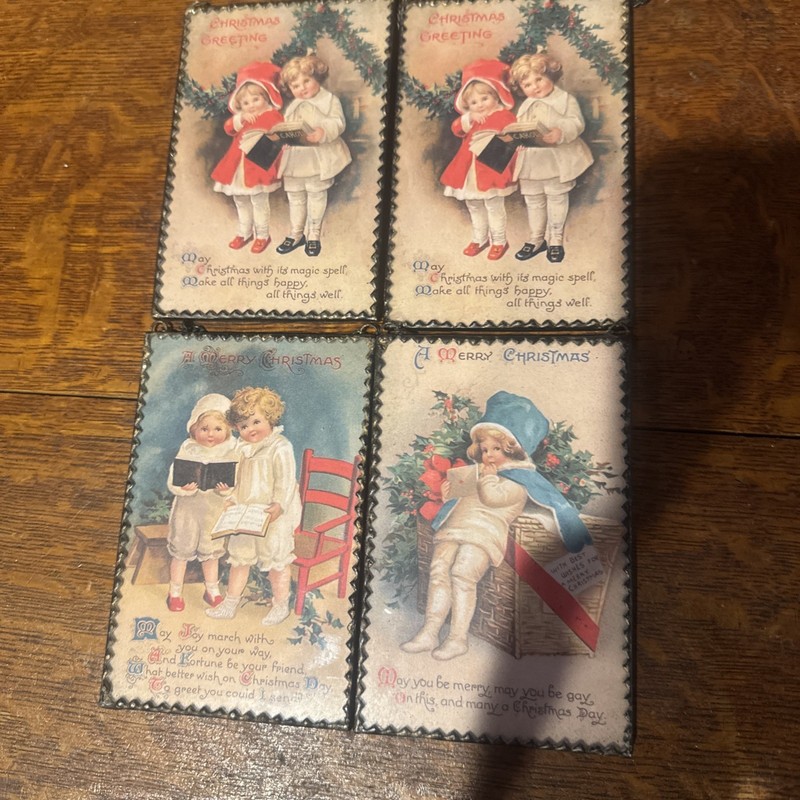 Vintage Framed Christmas Post Cards Early 20th Century Lot of 4