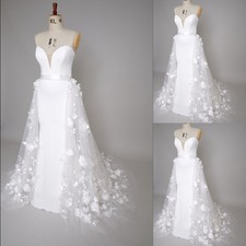 Wedding Detachable Train White Ivory Bridal 3D Flowers Ball Gown Overskirt