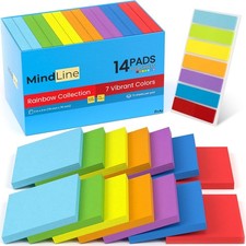 14 Pack Sticky Notes 3x3 Inches - Rainbow Colors Self-Stick Pads - Strong Adhesi