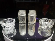 Pair of Hawkes Salt Pepper Shakers & 2 Cellar Dips American Brilliant cut Glass