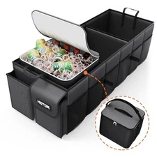  Trunk Organizer, Sturdy Foldable with Cooler for Car & SUV, 3 Large Black