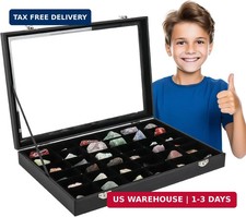 Rock Collections Box for Kids - PU Leather Rock Display Case with 36 Grid - Stor