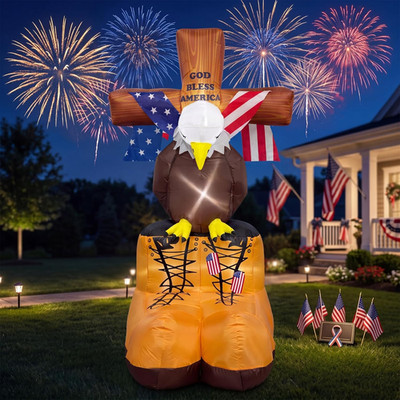 6FT Memorial Day Inflatables Eagle with Boots and Flag Cross Patriotic Blow up D