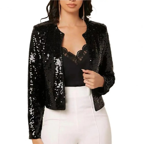 Glitzer Pailletten Jacke Herbst Pailletten golden lose Jacke für Damen lang - Bild 16 von 20