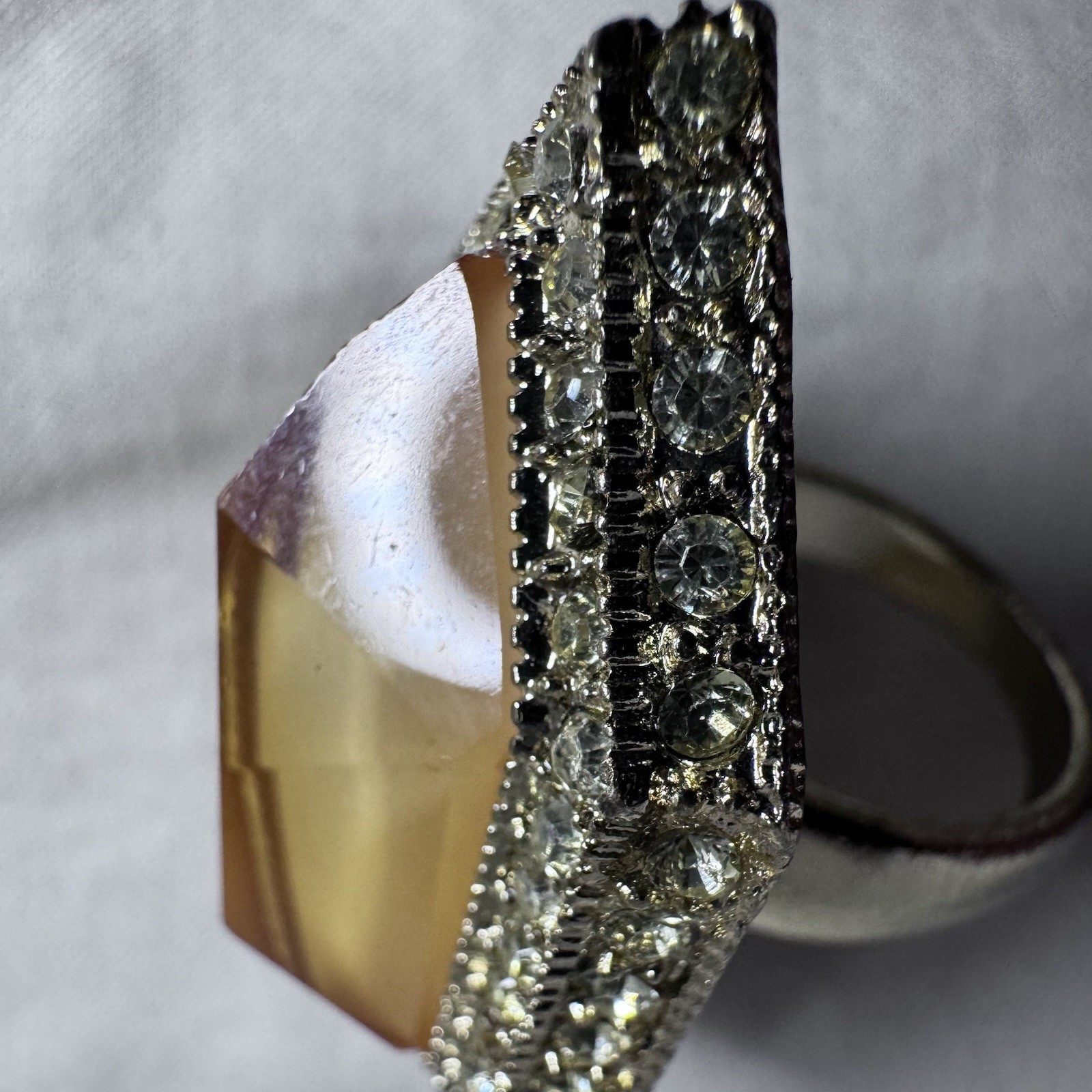 Yellow Stone Chunky Statement Ring Gold Tone Pale… - image 16