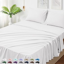Bed Sheet Set 4 PCS Queen Size Soft Breathable Deep Pocket Wrinkle White