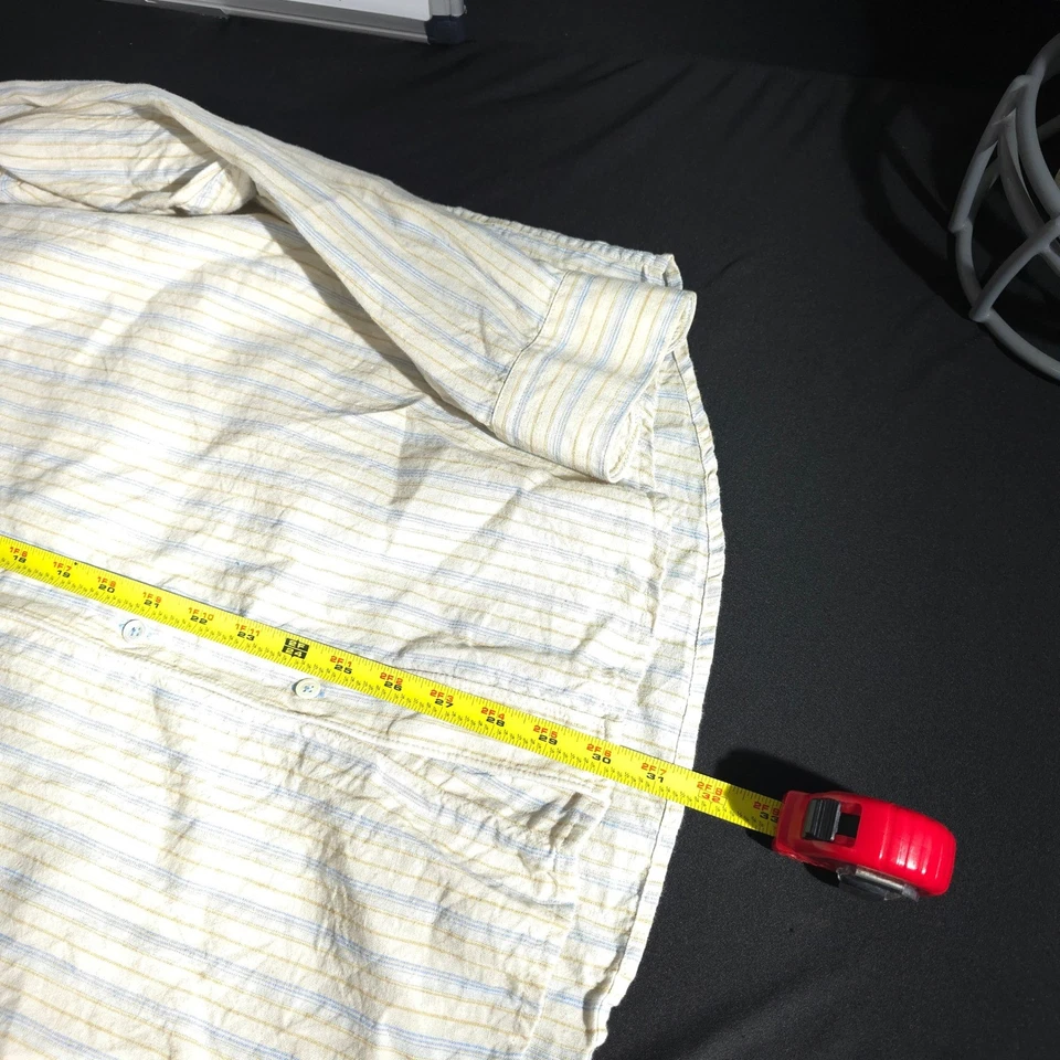 Camisa de lino Indigo Palms para hombre grande azul a rayas abotonadas manga larga playa Foto 3 de 4