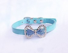 Leather Rhinestone Bow Tie Pet Cat Dog Collar Necklace Jewelry for Small Dogs...