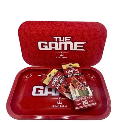 King Palm X The Game Rolling Tray Set | Inklusive 4 Mini Rollen aus rotem Samt  