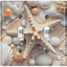 Metal Light Switch Outlet Cover Wall Plate Beige Starfish Seashell Beach OCN139