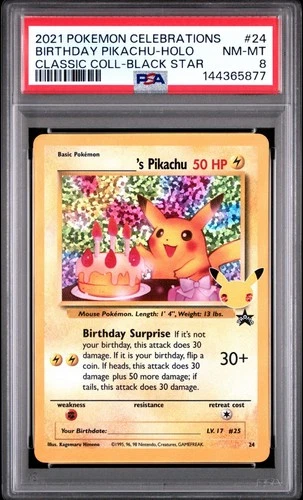 2021 Pokemon Celebrations Classic Collection BIRTHDAY PIKACHU #24 NM-MT PSA 8