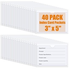 40 PCS Index Card Pockets, Self Adhesive Card Pockets 3"X5" with Top Open, Cl...