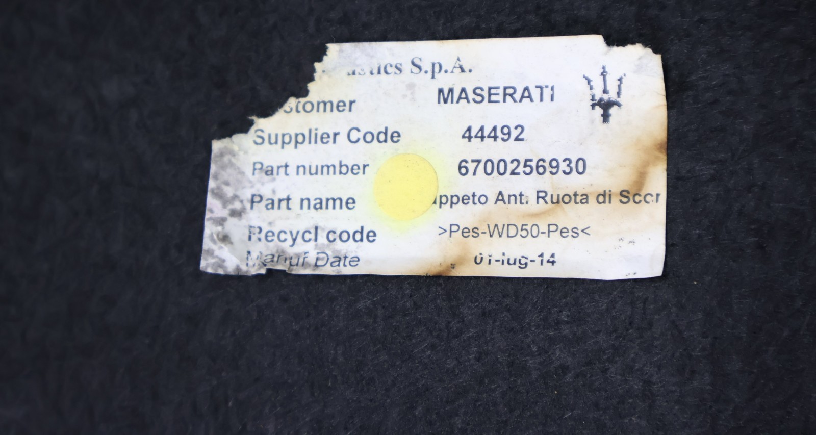 2014 - 2020 MASERATI GHIBLI REAR TRUNK COMPARTMENT TRIM COVER CARPET PANEL OEM