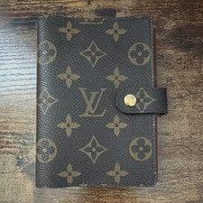 Louis Vuitton Monogram Brown Leather Small Ring Binder Day Planner Cover Snap