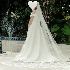 Off Shoulder Satin Gown Wedding Dress / Veil - Bridal Belt  - 12 - Used