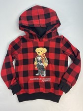 Polo Ralph Lauren Hoodie Kids 6 Red Black Plaid Gift Bear Sherpa Hood Christmas