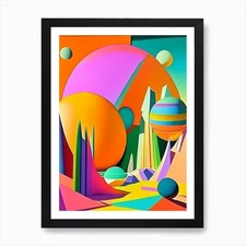 Planets Abstract Modern Pop Space A Framed Wall Art Poster Canvas Print Picture
