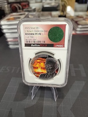 2025 Silver $1 Niue J. Robert Oppenheimer Reverse PF70 1 of 750 NGC Certified